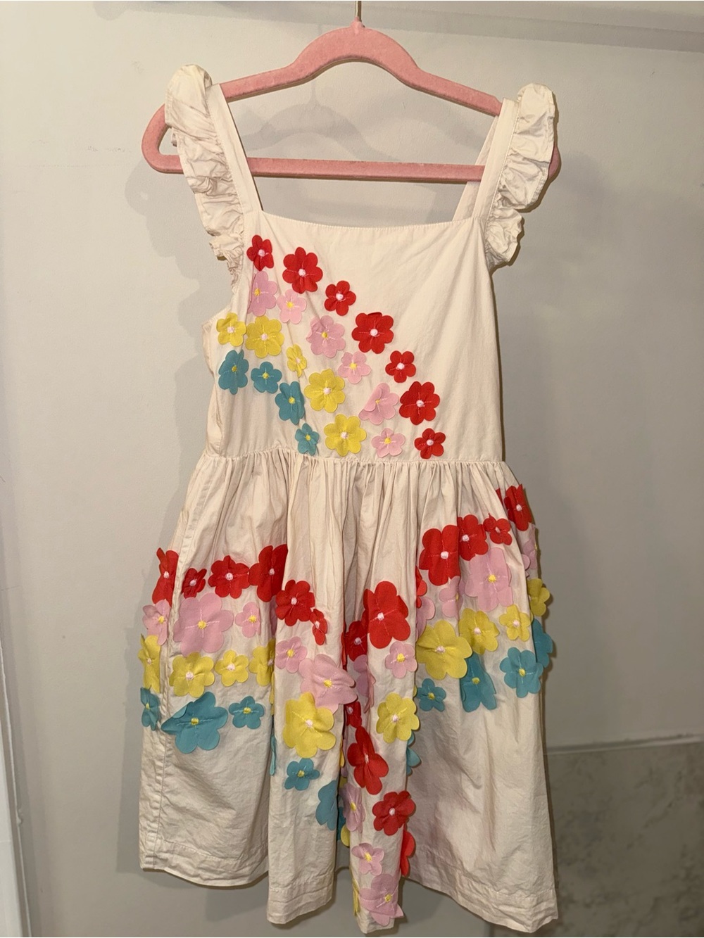 Mini Boden Girl Cream Floral Appliqué Sundress size 8-9 years EUC